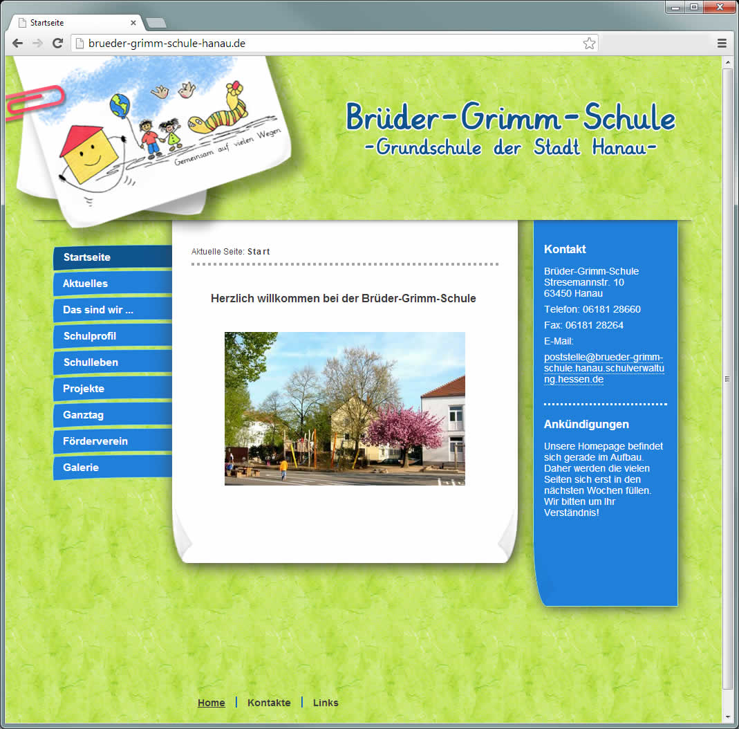 Webdesign mit Joomla: Homepage der Brüder Grimm Schule Hanau